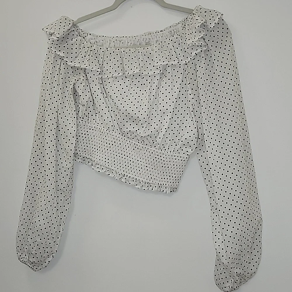 Revolve Majorelle Tate Smocked Long Sleeve Polkadotz Puff Sleeve CottageTop Sz S - Picture 2 of 16